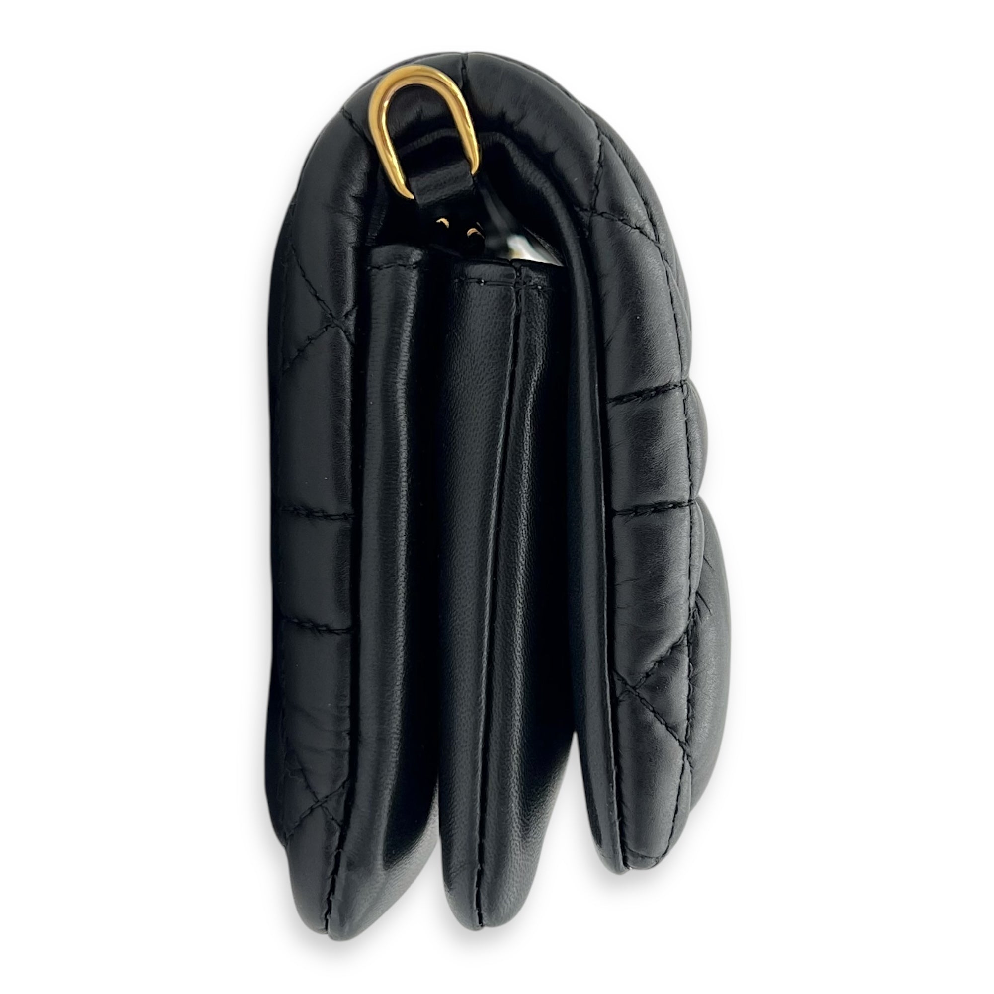 Caro Shoulder Bag Macrocannage Mini Chain Black in Calfskin, Gold hardware