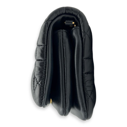 Caro Shoulder Bag Macrocannage Mini Chain Black in Calfskin, Gold hardware