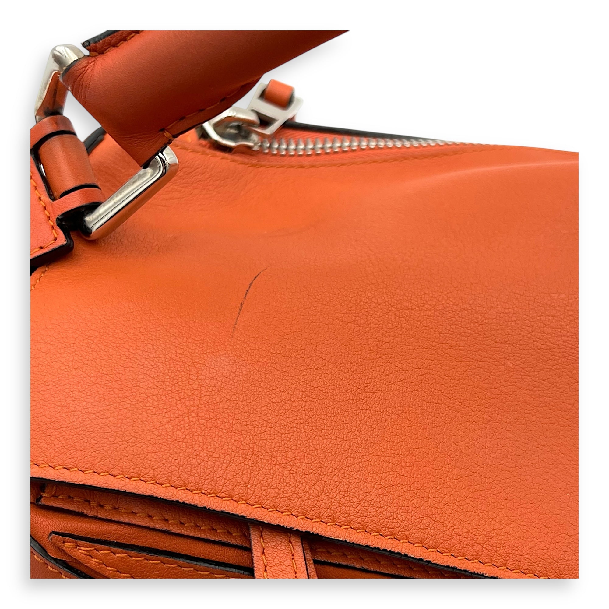 Puzzle Top Handle Bag Medium Orange in Calfskin, Silver hardware