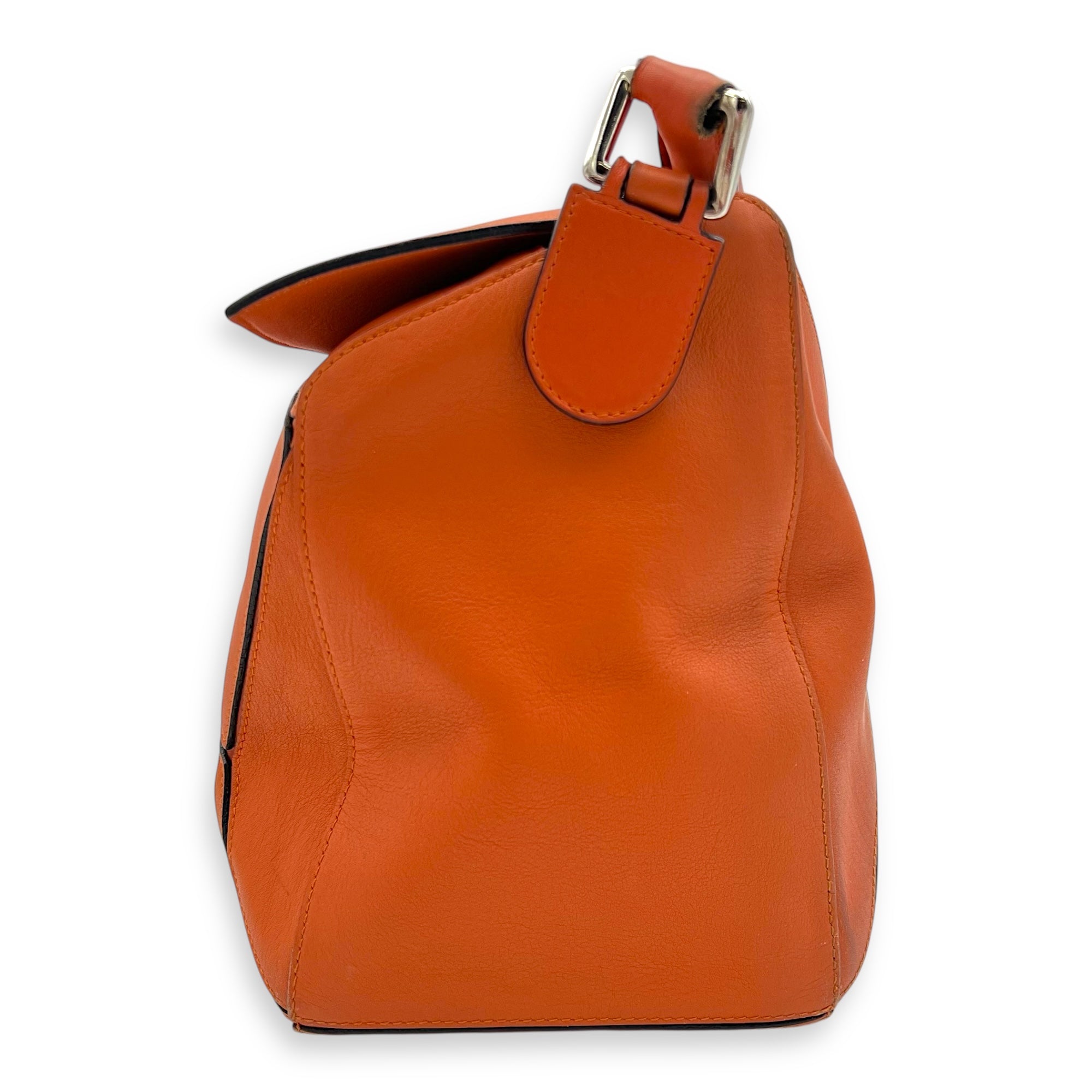 Puzzle Top Handle Bag Medium Orange in Calfskin, Silver hardware
