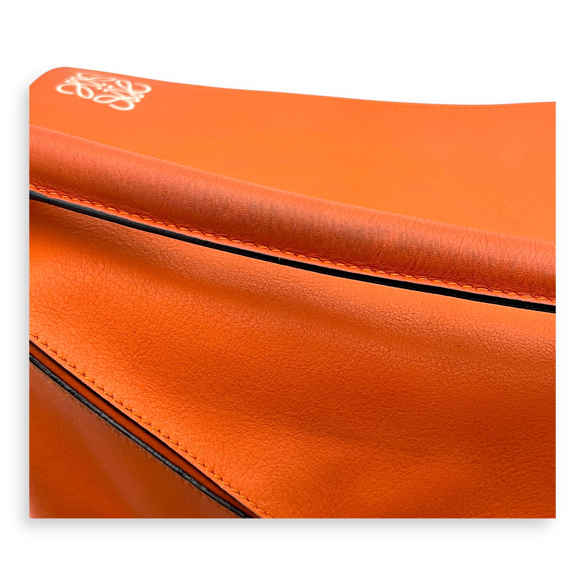 Puzzle Top Handle Bag Medium Orange in Calfskin, Silver hardware
