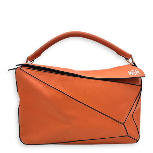 Puzzle Top Handle Bag Medium Orange in Calfskin, Silver hardware