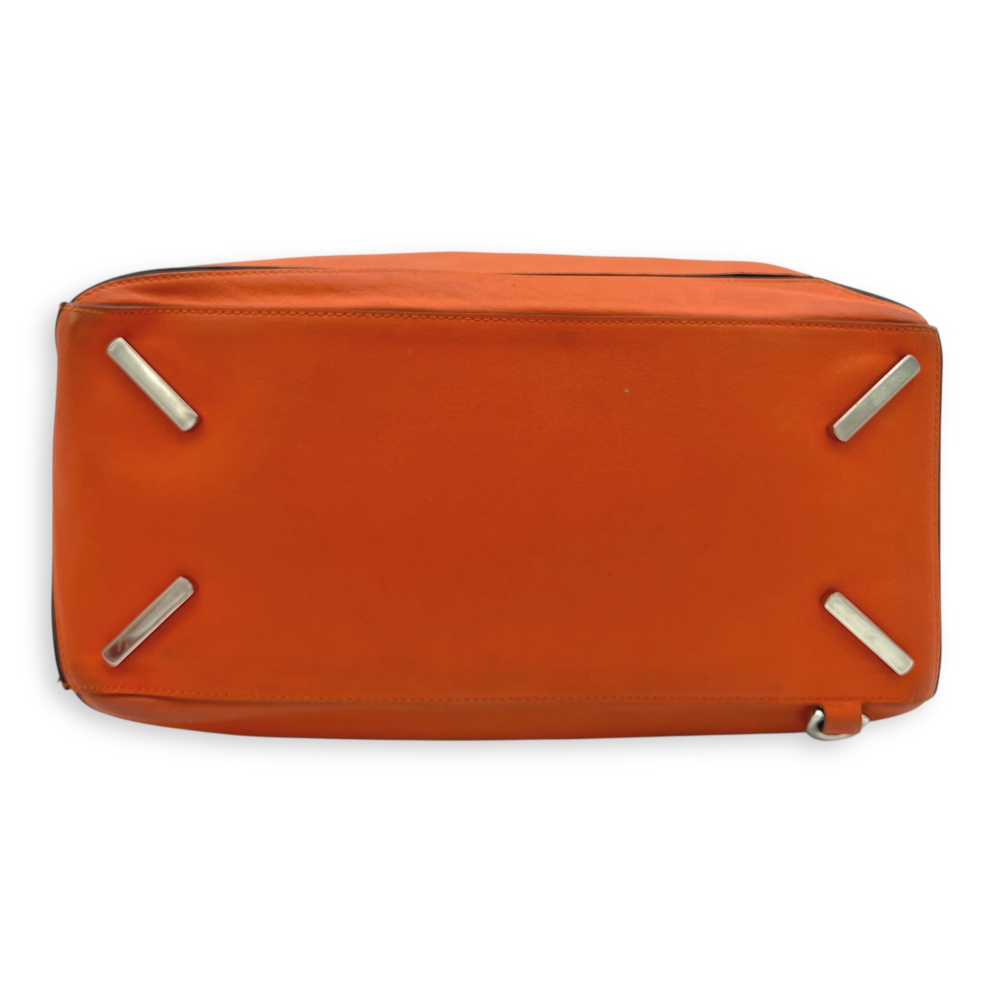 Puzzle Top Handle Bag Medium Orange in Calfskin, Silver hardware