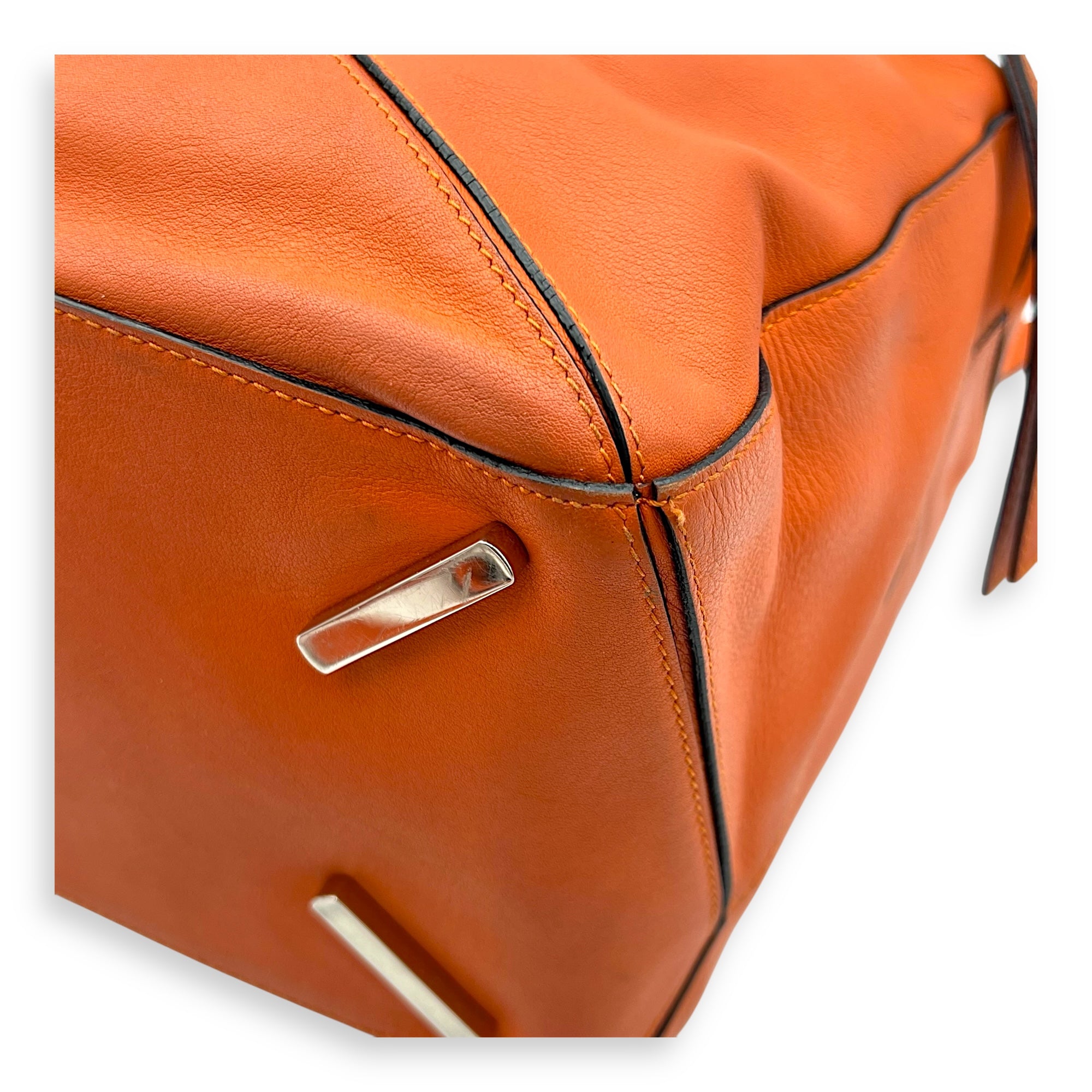 Puzzle Top Handle Bag Medium Orange in Calfskin, Silver hardware