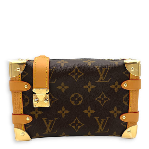 Side Trunk Shoulder Bag Brown in Monogram Coated Canvas, Gold hardware