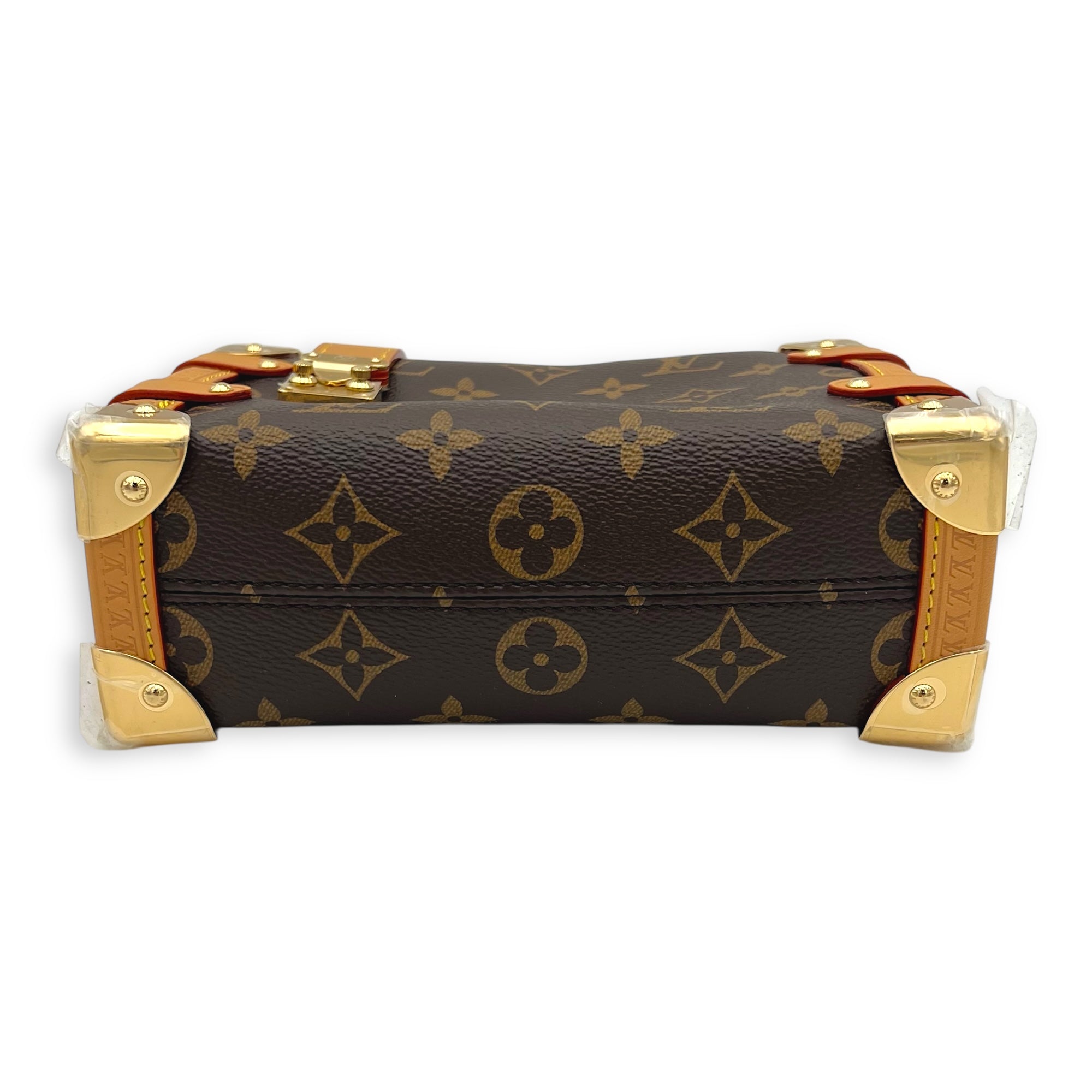 Side Trunk Shoulder Bag Brown in Monogram Coated Canvas, Gold hardware