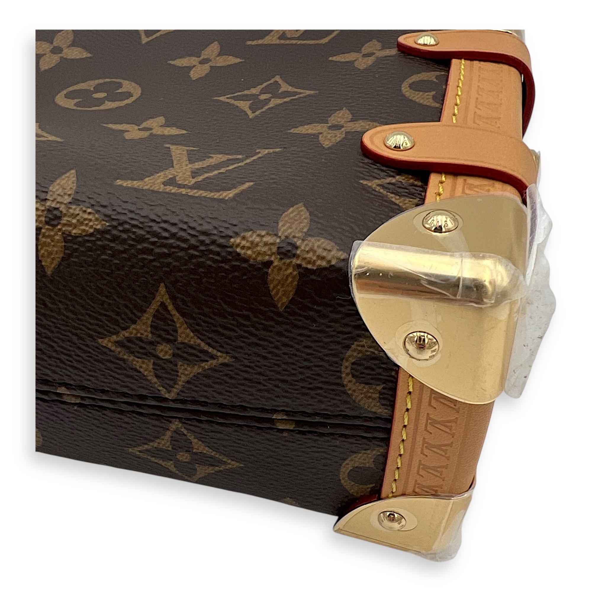 Side Trunk Shoulder Bag Brown in Monogram Coated Canvas, Gold hardware