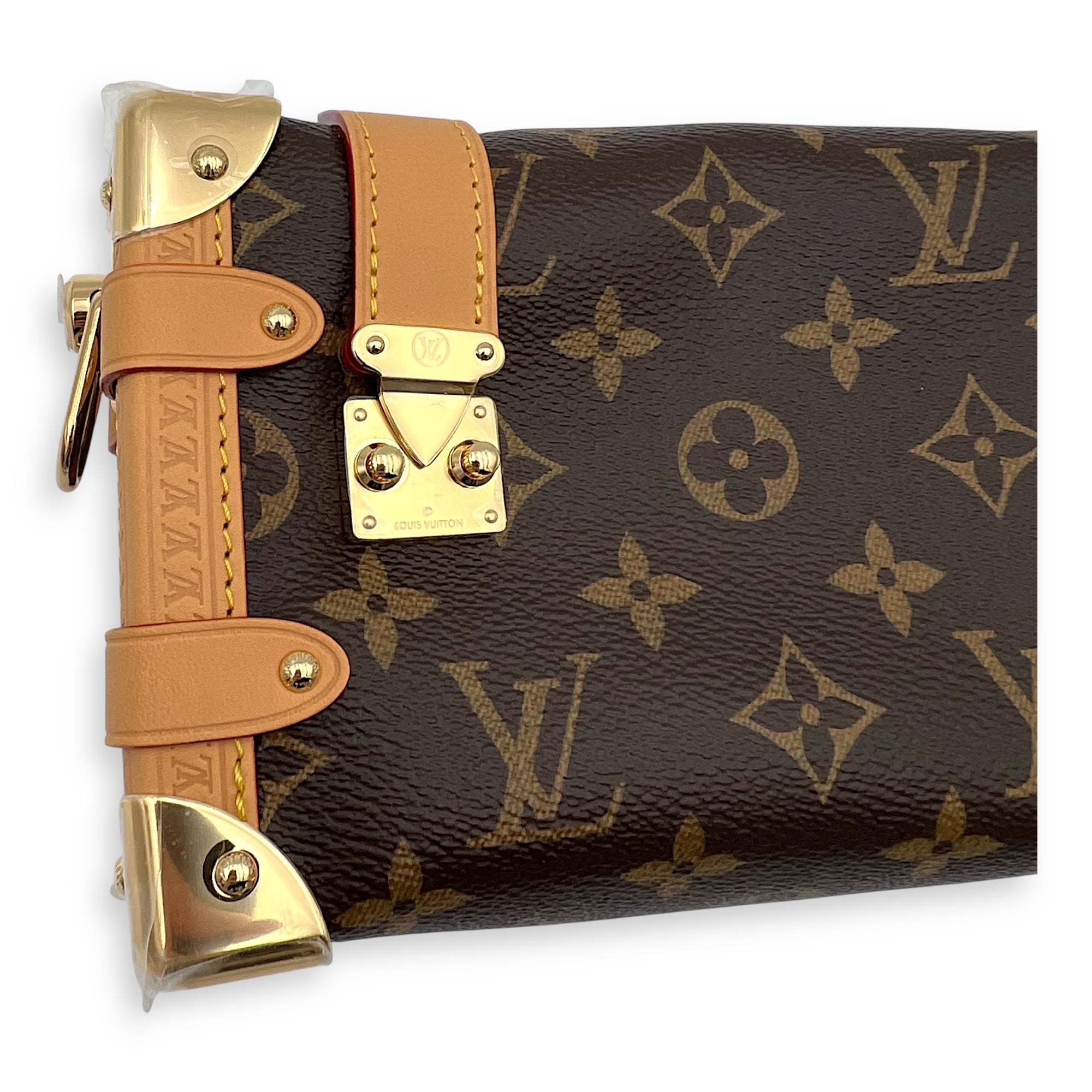 Side Trunk Shoulder Bag Brown in Monogram Coated Canvas, Gold hardware