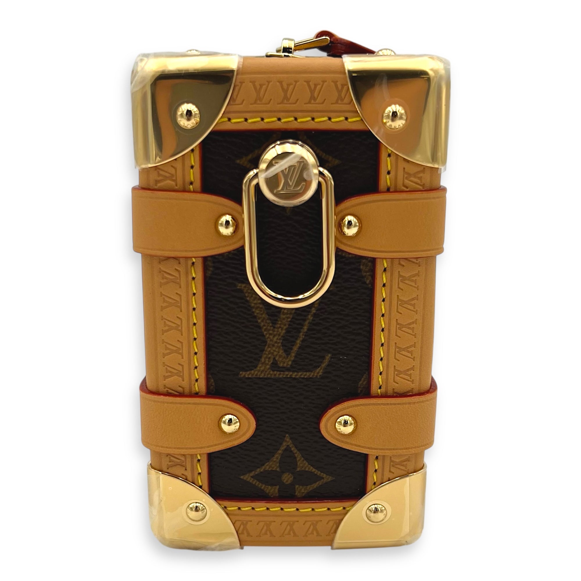 Side Trunk Shoulder Bag Brown in Monogram Coated Canvas, Gold hardware