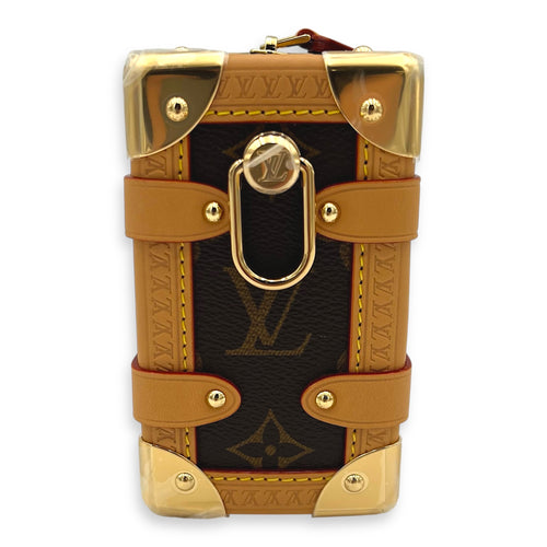 Side Trunk Shoulder Bag Brown in Monogram Coated Canvas, Gold hardware