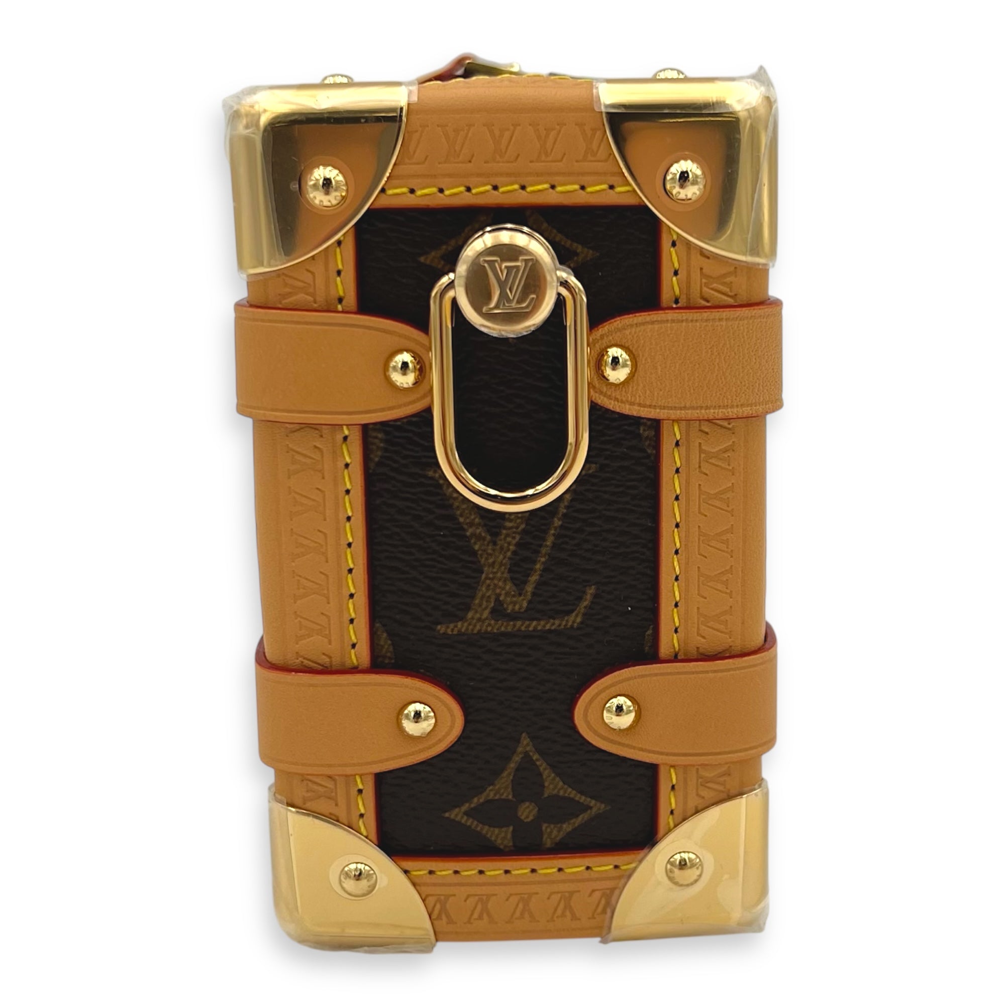 Side Trunk Shoulder Bag Brown in Monogram Coated Canvas, Gold hardware