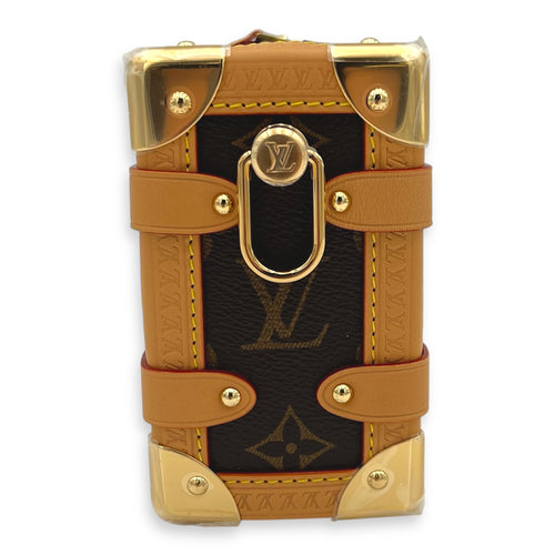 Side Trunk Shoulder Bag Brown in Monogram Coated Canvas, Gold hardware