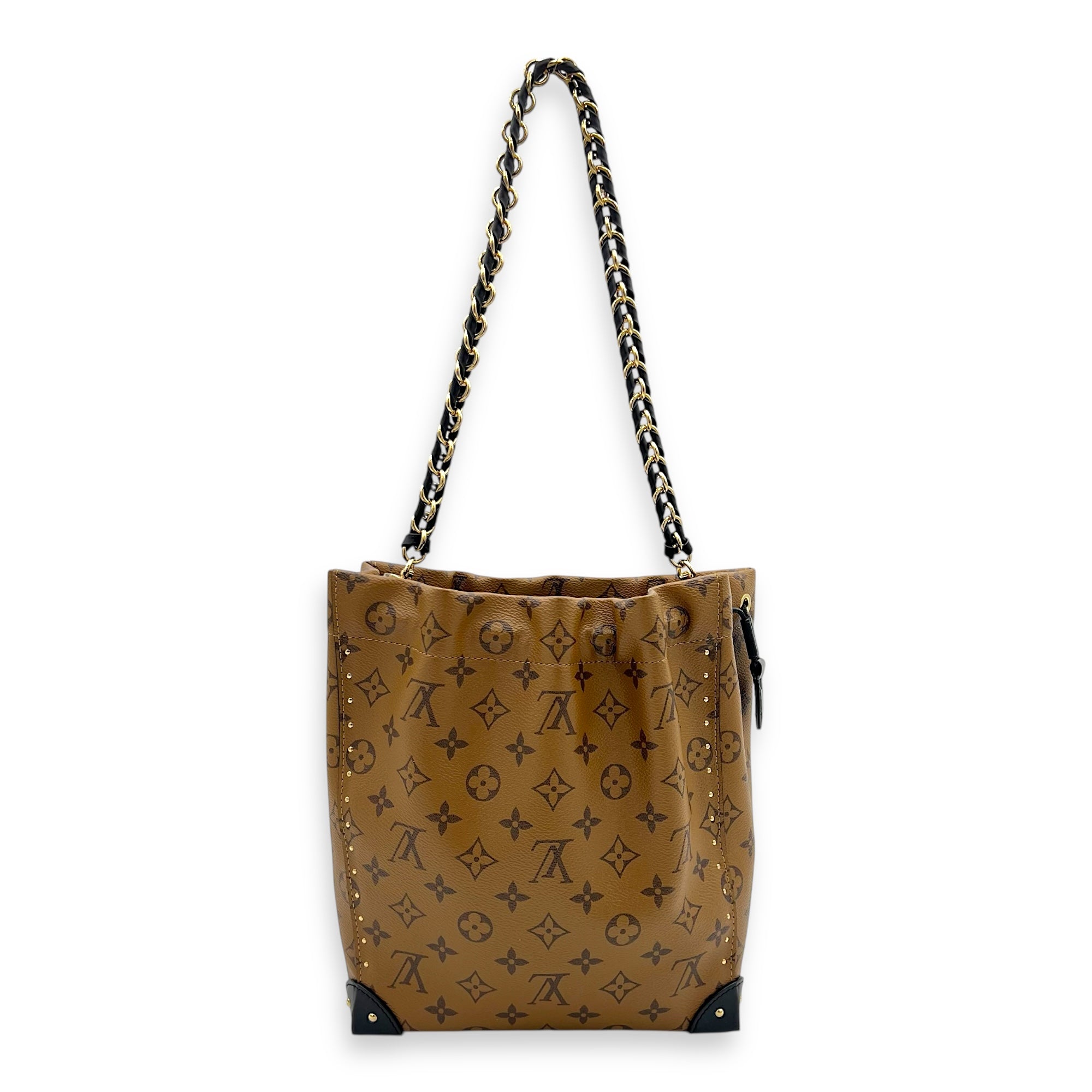 Noe Trunk Shoulder Bag Brown in Monogram Coated Canvas, Gold hardware