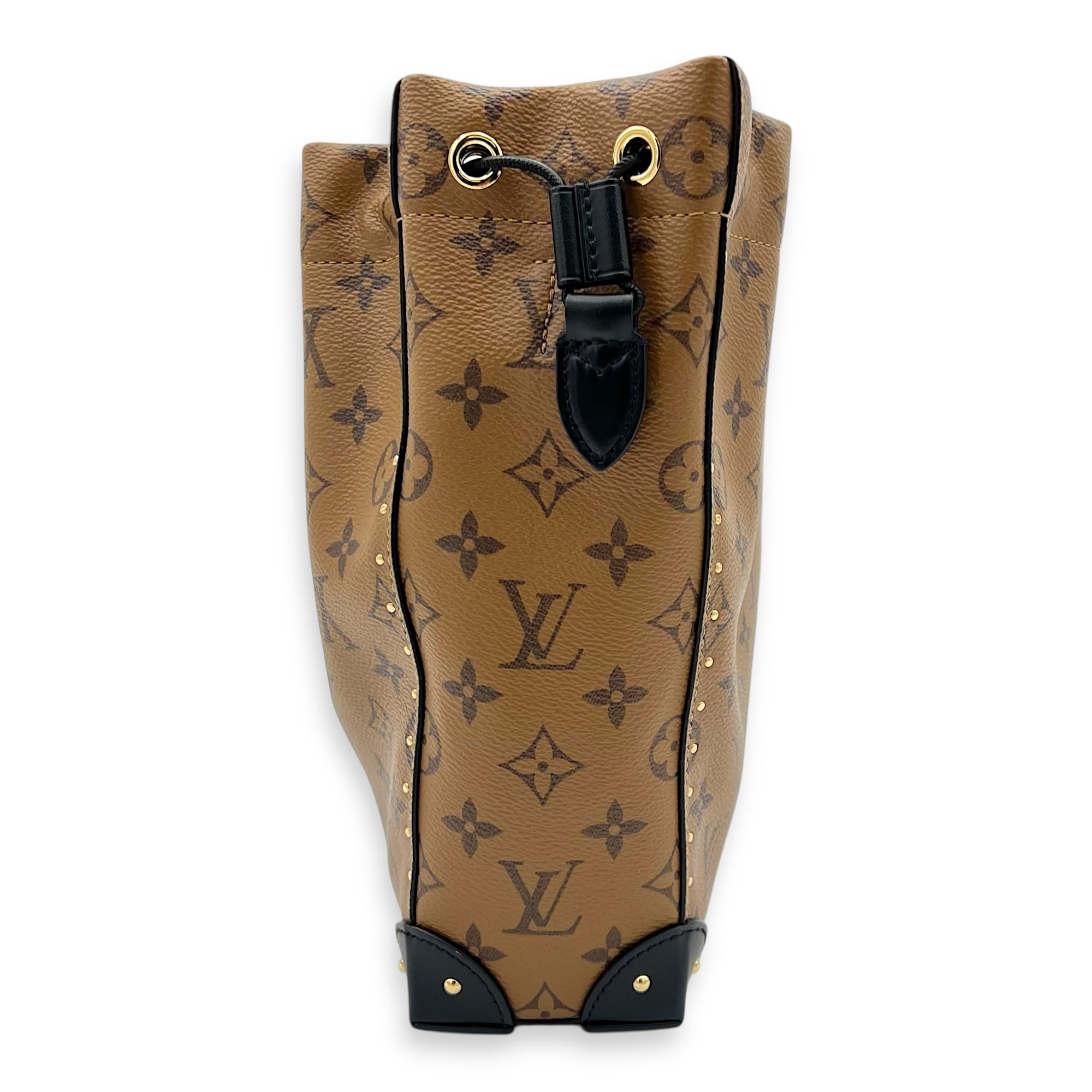 Noe Trunk Shoulder Bag Brown in Monogram Coated Canvas, Gold hardware