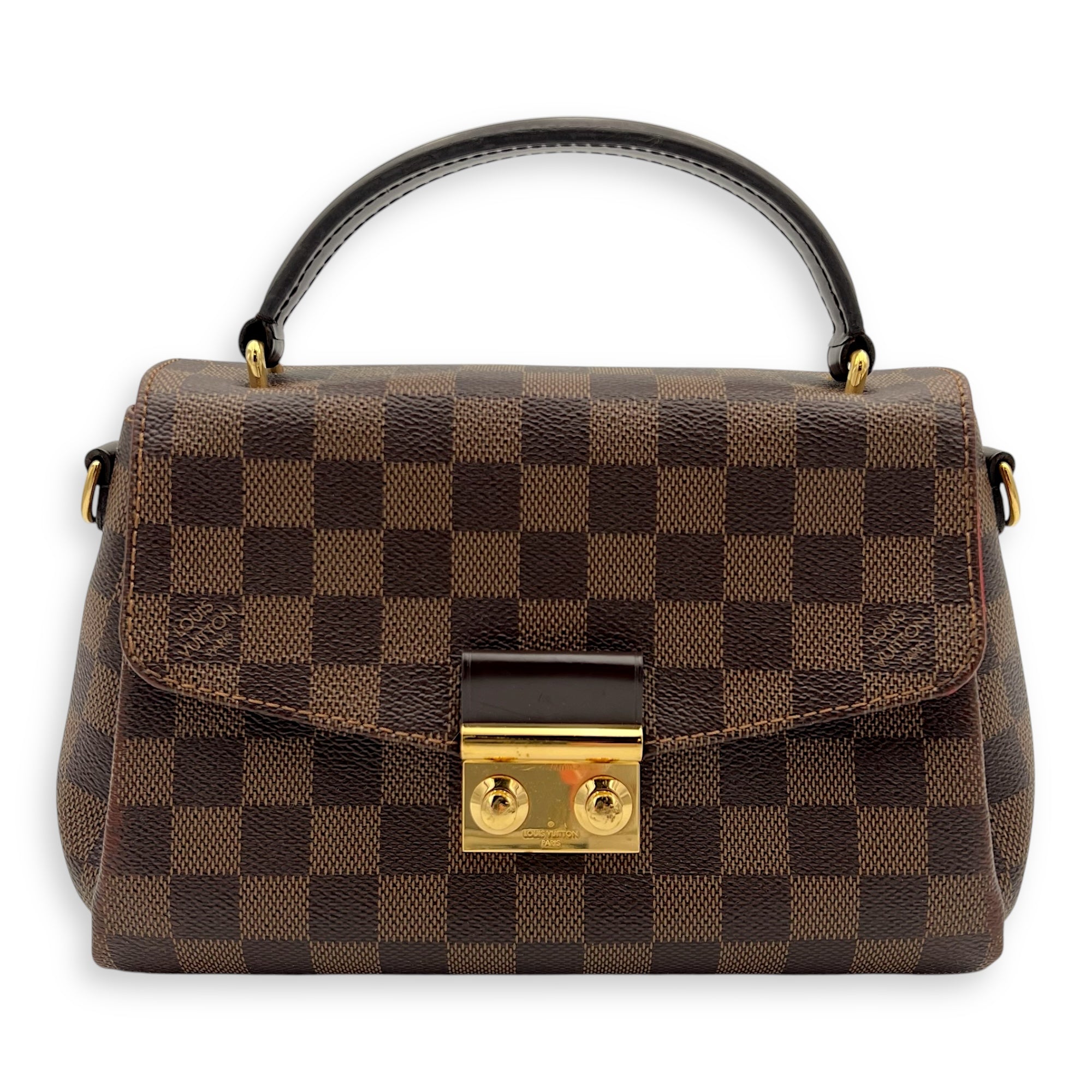 Croisette Top Handle Bag Brown in Coated Canvas, Gold hardware
