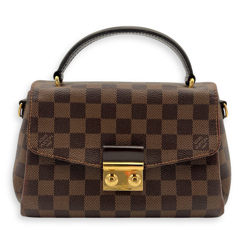 Croisette Top Handle Bag Brown in Coated Canvas, Gold hardware