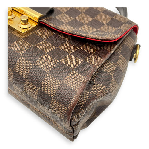 Croisette Top Handle Bag Brown in Coated Canvas, Gold hardware