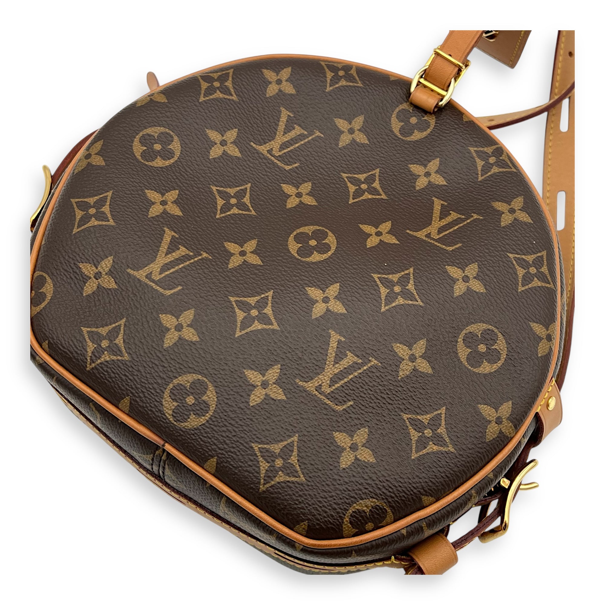 Boite a Chapeau Shoulder Bag Brown in Monogram Coated Canvas, Gold hardware