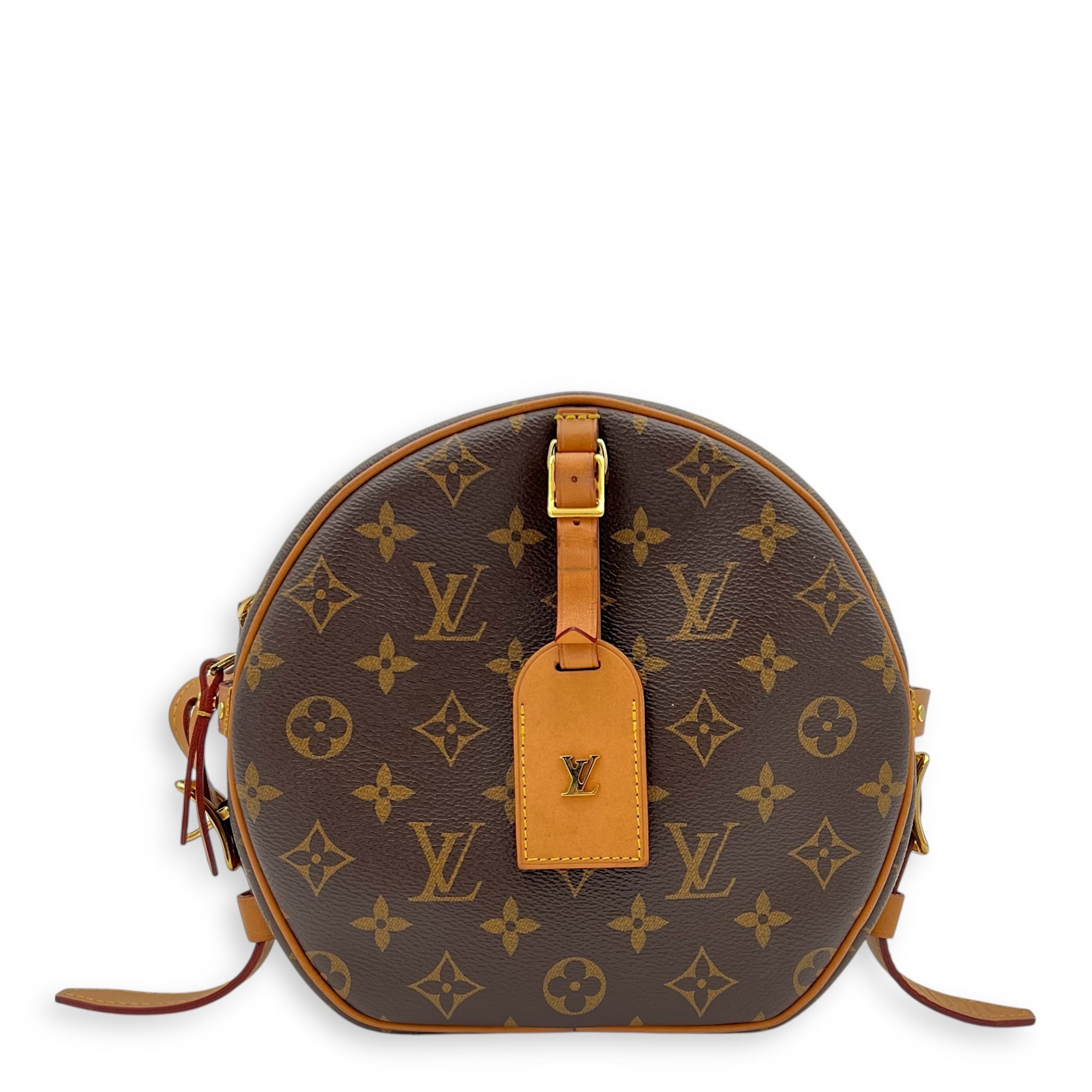 Boite a Chapeau Shoulder Bag Brown in Monogram Coated Canvas, Gold hardware
