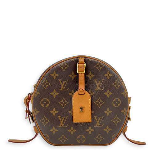 Boite a Chapeau Shoulder Bag Brown in Monogram Coated Canvas, Gold hardware