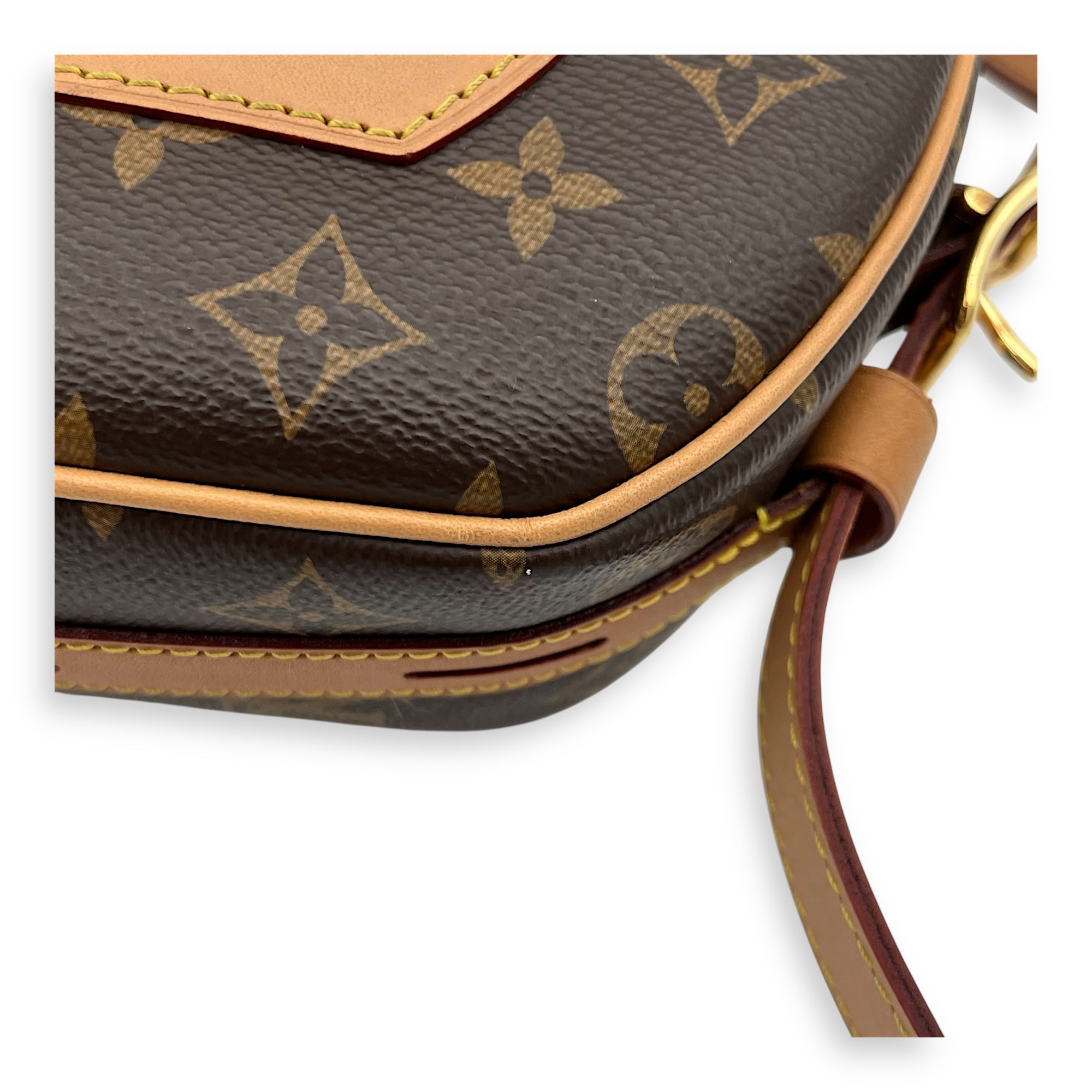 Boite a Chapeau Shoulder Bag Brown in Monogram Coated Canvas, Gold hardware