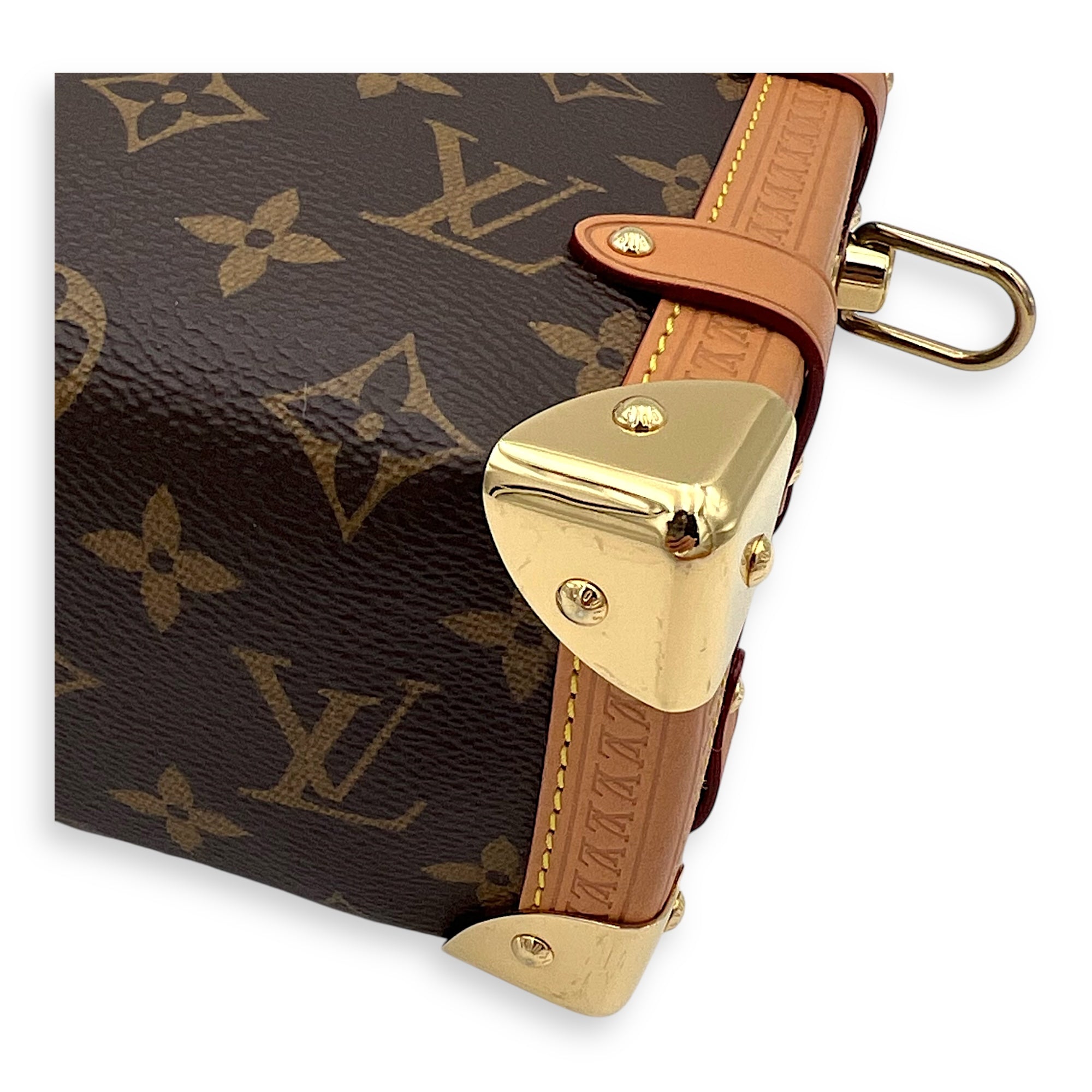 Side Trunk Shoulder Bag Brown in Monogram Coated Canvas, Gold hardware