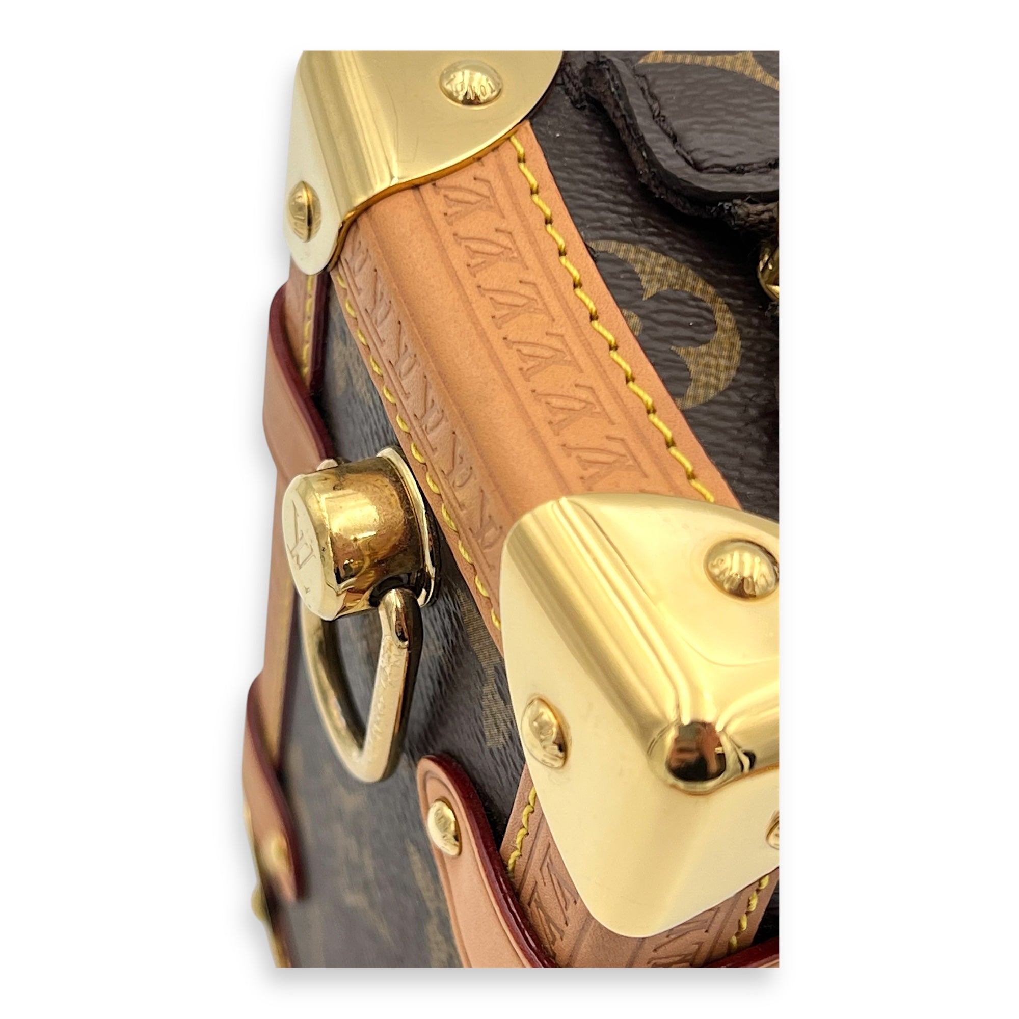 Side Trunk Shoulder Bag Brown in Monogram Coated Canvas, Gold hardware