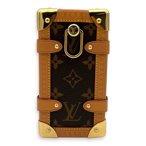 Side Trunk Shoulder Bag Brown in Monogram Coated Canvas, Gold hardware