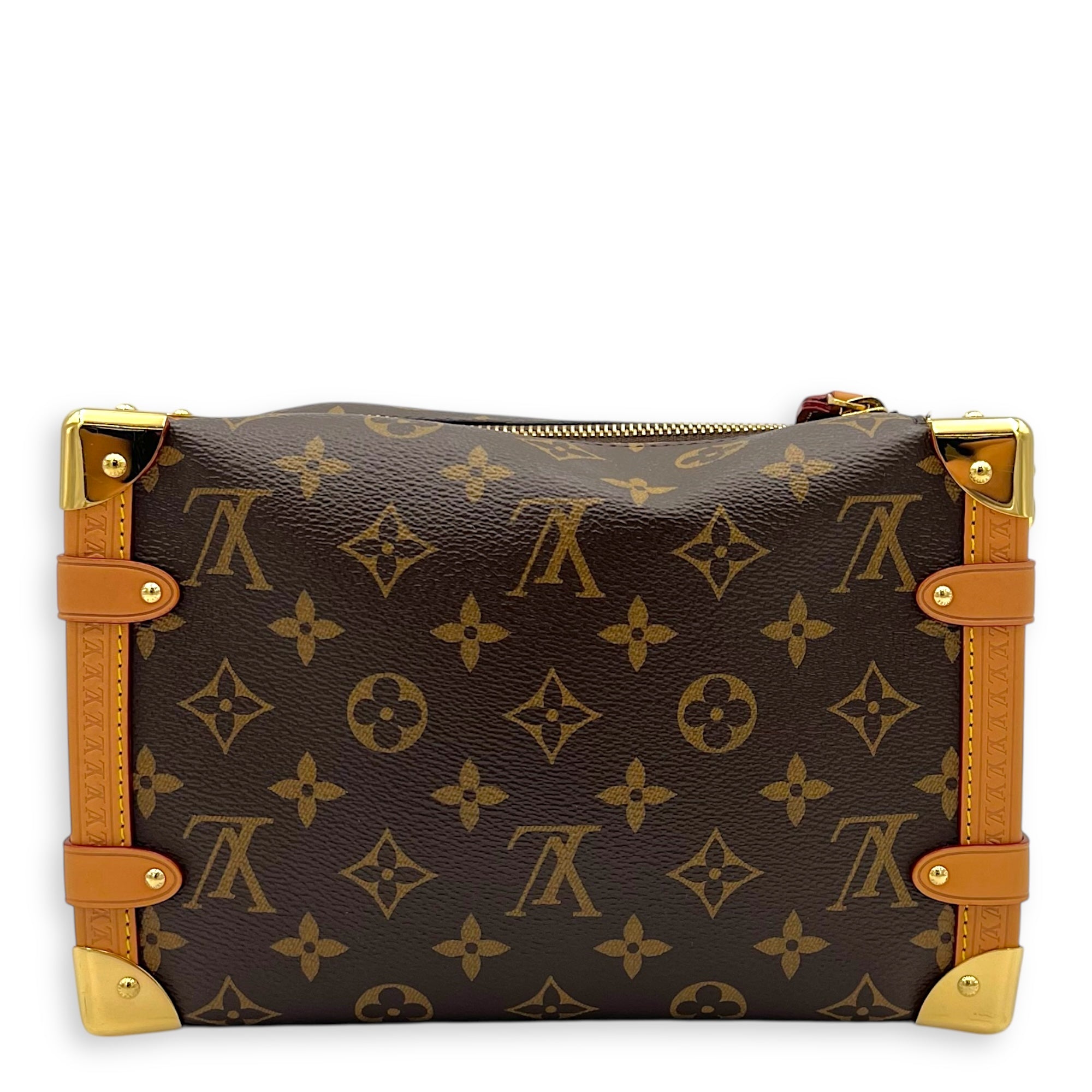 Side Trunk Shoulder Bag Brown in Monogram Coated Canvas, Gold hardware