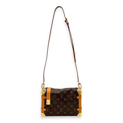 Side Trunk Shoulder Bag Brown in Monogram Coated Canvas, Gold hardware
