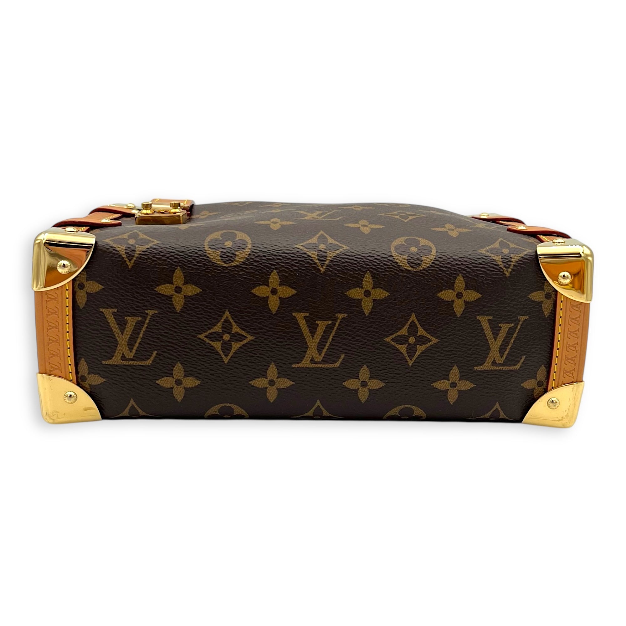 Side Trunk Shoulder Bag Brown in Monogram Coated Canvas, Gold hardware