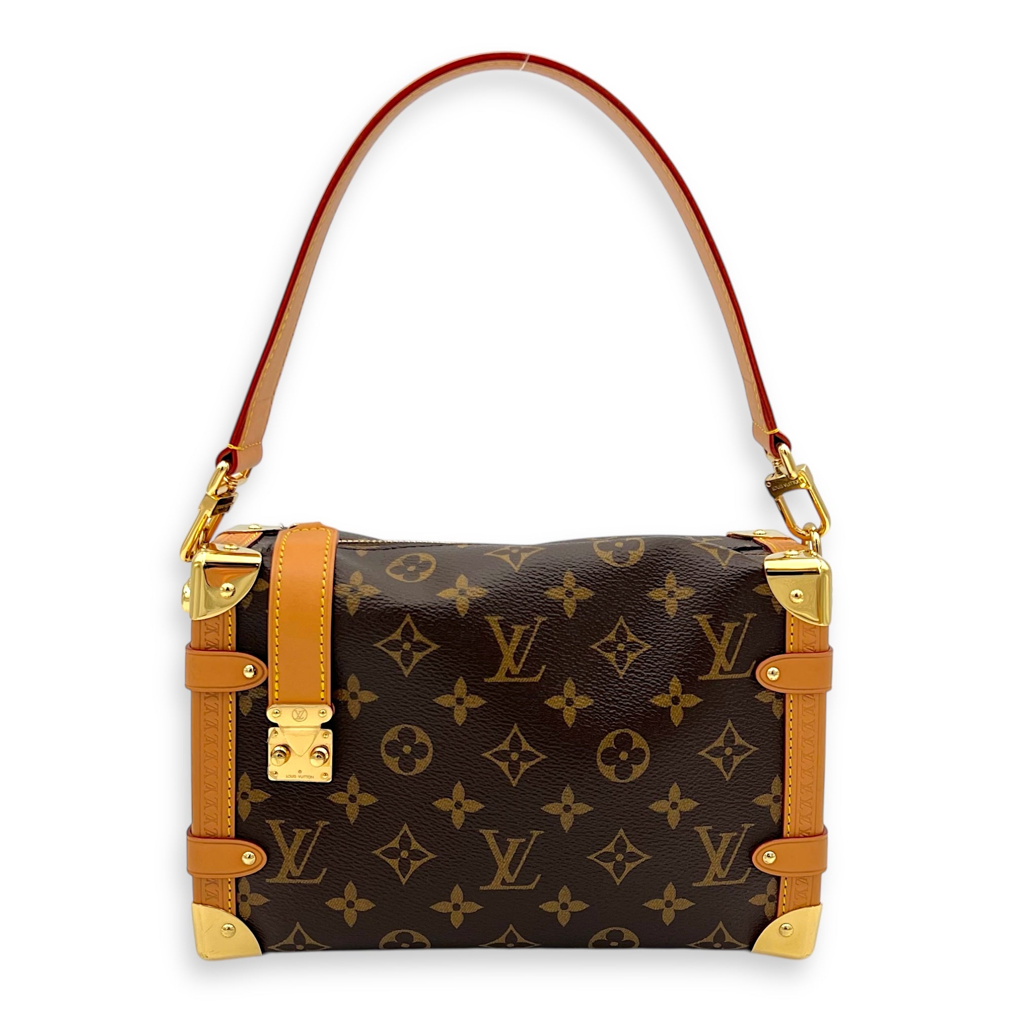 Side Trunk Shoulder Bag Brown in Monogram Coated Canvas, Gold hardware