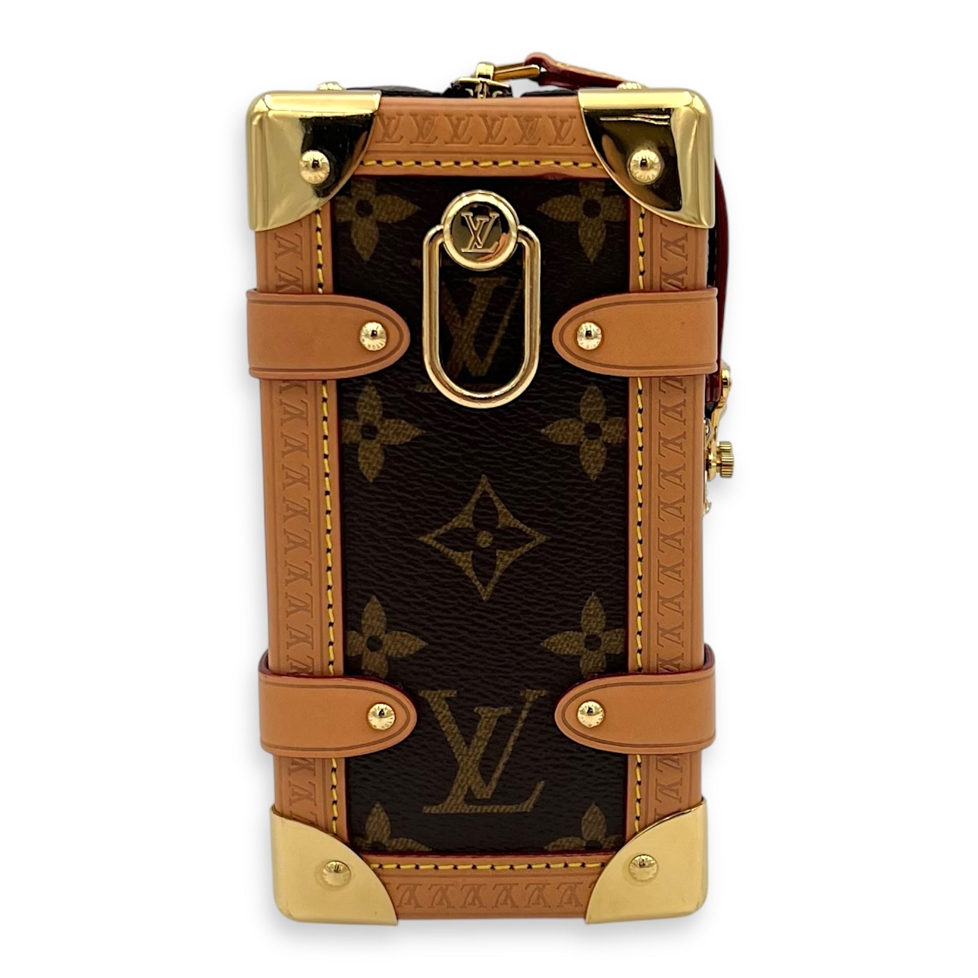 Side Trunk Shoulder Bag Brown in Monogram Coated Canvas, Gold hardware