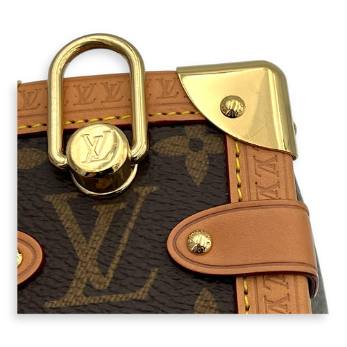 Side Trunk Shoulder Bag Brown in Monogram Coated Canvas, Gold hardware