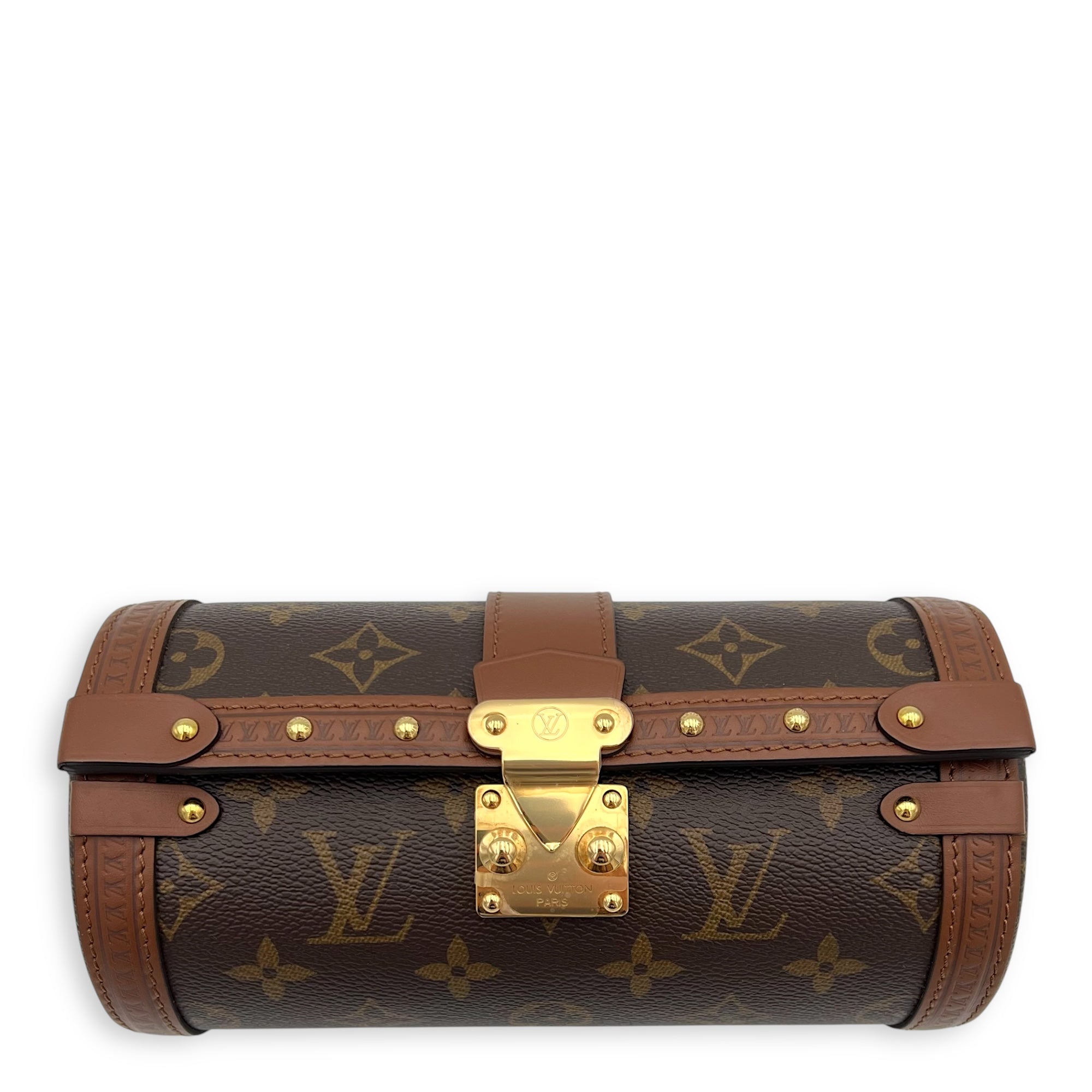 Papillon Trunk Shoulder Bag Brown in Monogram Coated Canvas, Gold hardware