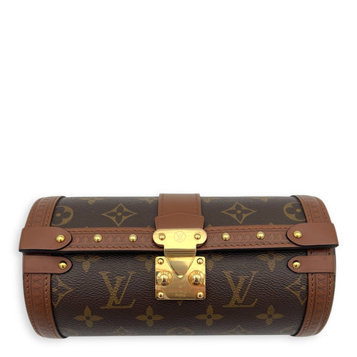 Papillon Trunk Shoulder Bag Brown in Monogram Coated Canvas, Gold hardware
