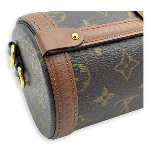 Papillon Trunk Shoulder Bag Brown in Monogram Coated Canvas, Gold hardware