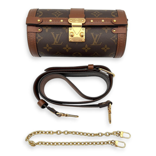 Papillon Trunk Shoulder Bag Brown in Monogram Coated Canvas, Gold hardware