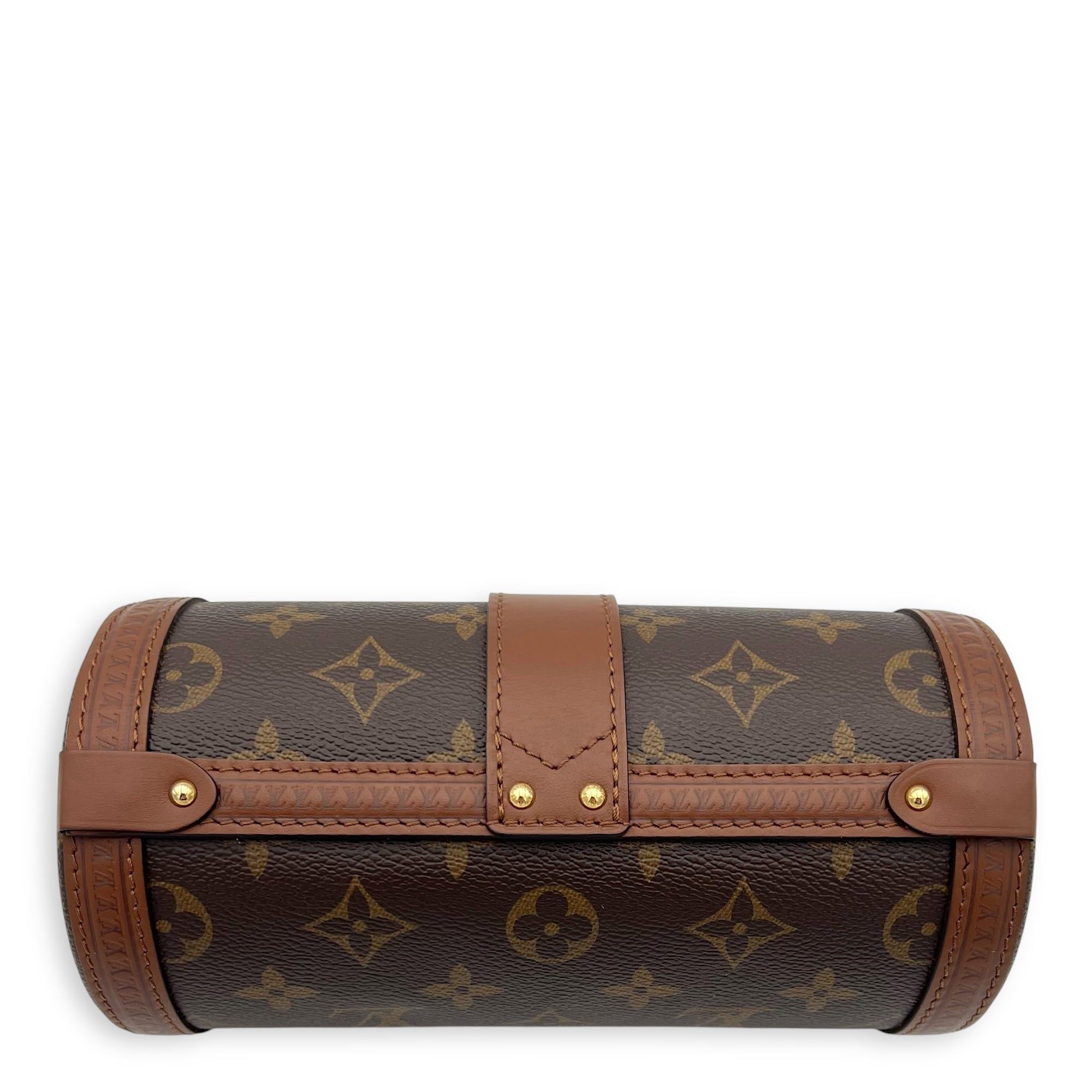 Papillon Trunk Shoulder Bag Brown in Monogram Coated Canvas, Gold hardware