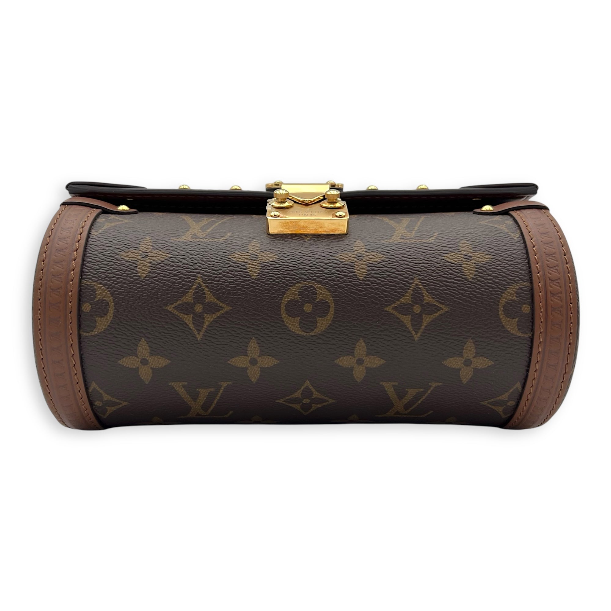 Papillon Trunk Shoulder Bag Brown in Monogram Coated Canvas, Gold hardware