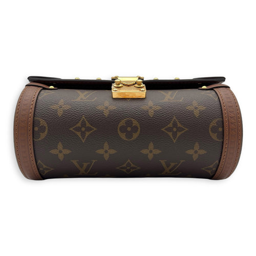Papillon Trunk Shoulder Bag Brown in Monogram Coated Canvas, Gold hardware