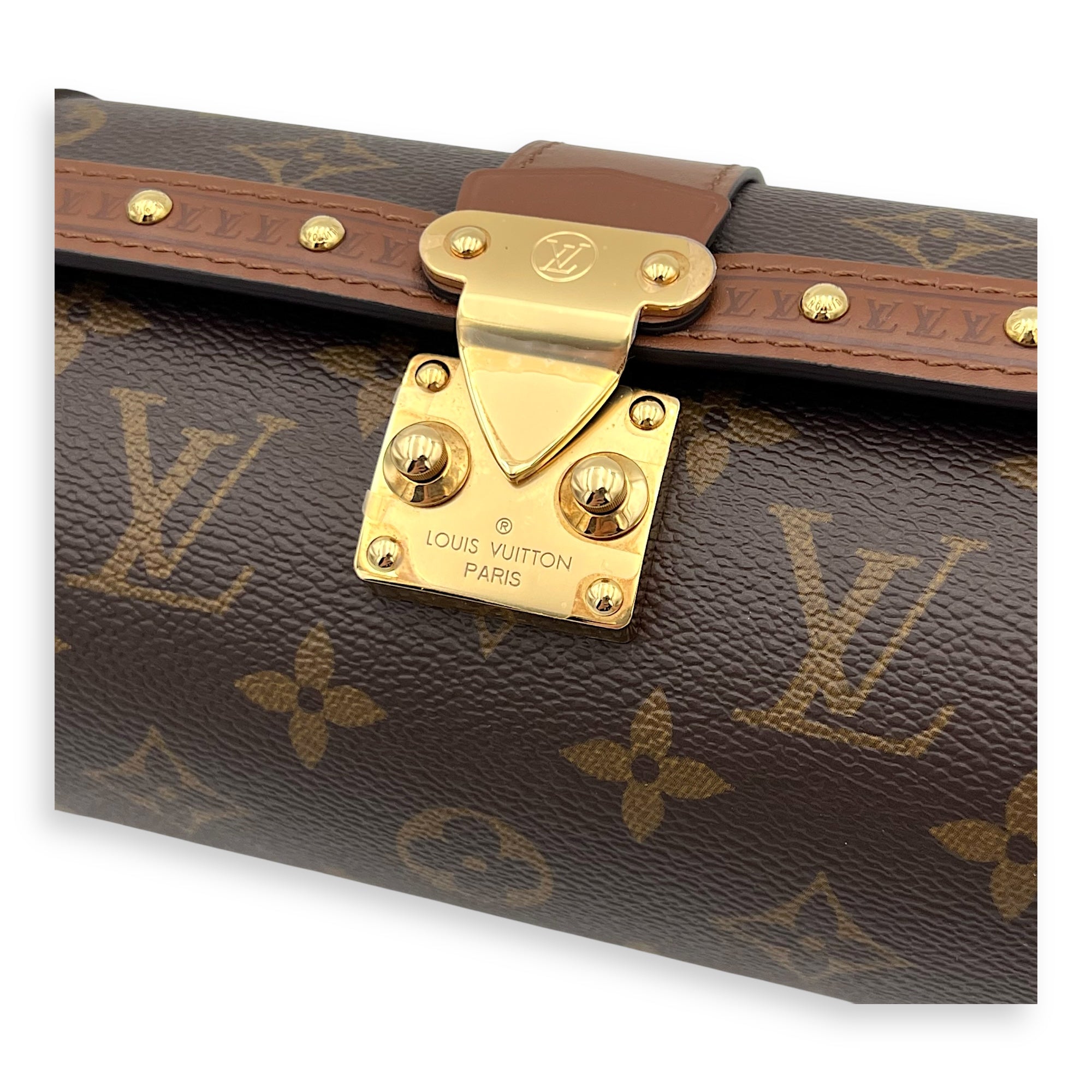 Papillon Trunk Shoulder Bag Brown in Monogram Coated Canvas, Gold hardware