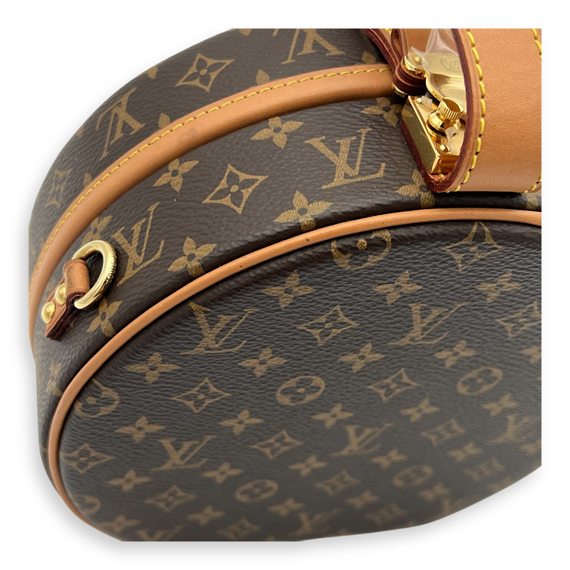 Petite Boite Chapeau Shoulder Bag Brown in Monogram Coated Canvas, Gold hardware