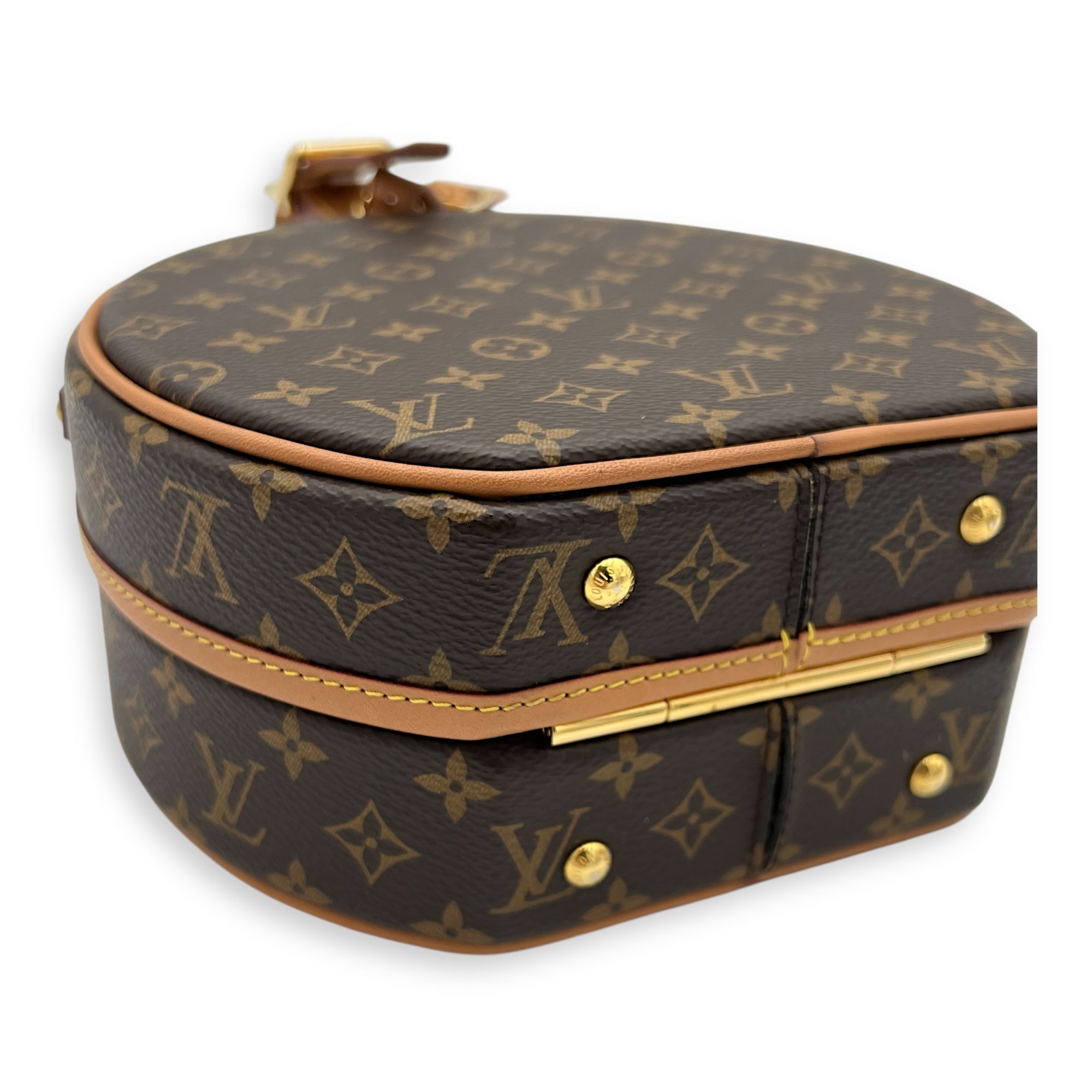 Petite Boite Chapeau Shoulder Bag Brown in Monogram Coated Canvas, Gold hardware