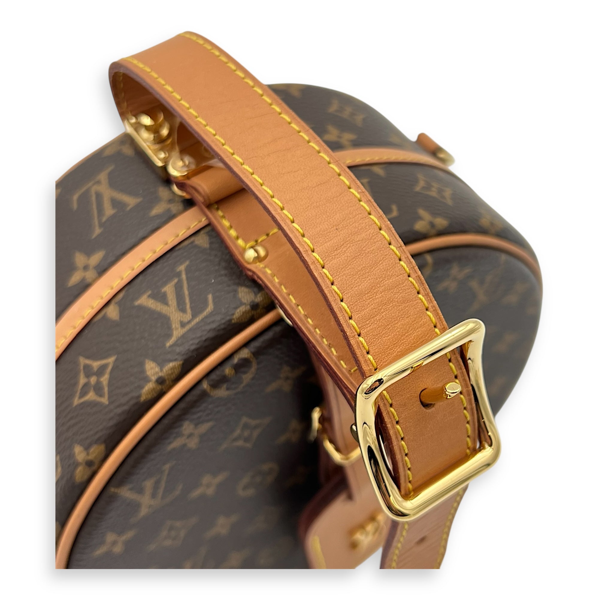 Petite Boite Chapeau Shoulder Bag Brown in Monogram Coated Canvas, Gold hardware