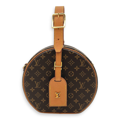 Petite Boite Chapeau Shoulder Bag Brown in Monogram Coated Canvas, Gold hardware