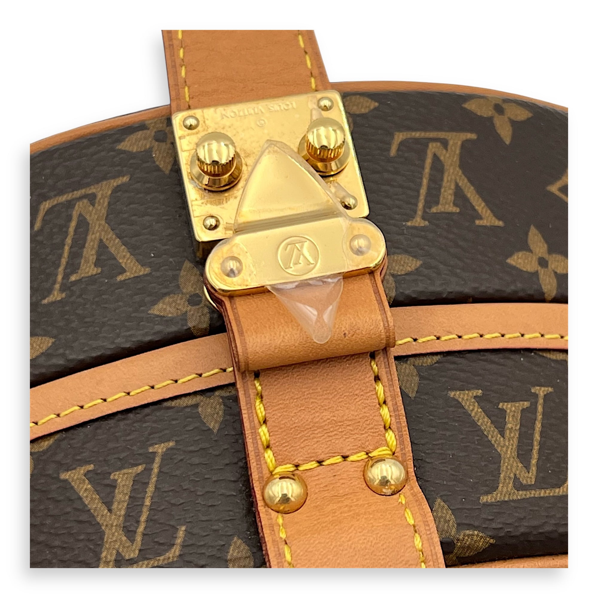 Petite Boite Chapeau Shoulder Bag Brown in Monogram Coated Canvas, Gold hardware