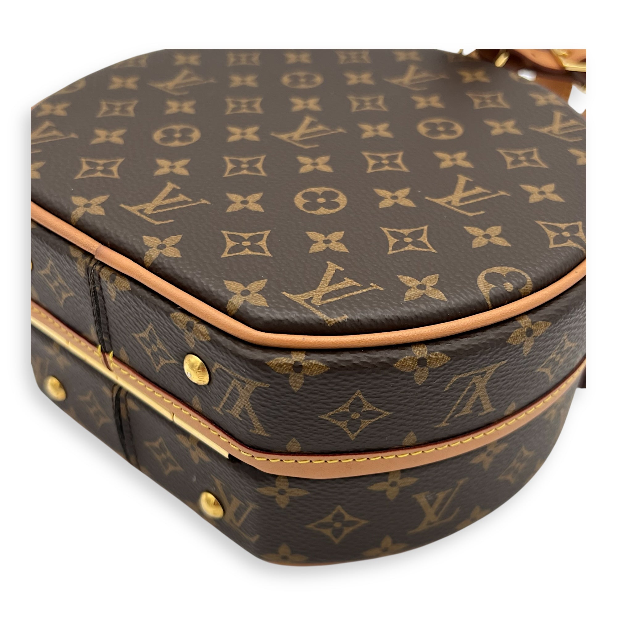 Petite Boite Chapeau Shoulder Bag Brown in Monogram Coated Canvas, Gold hardware