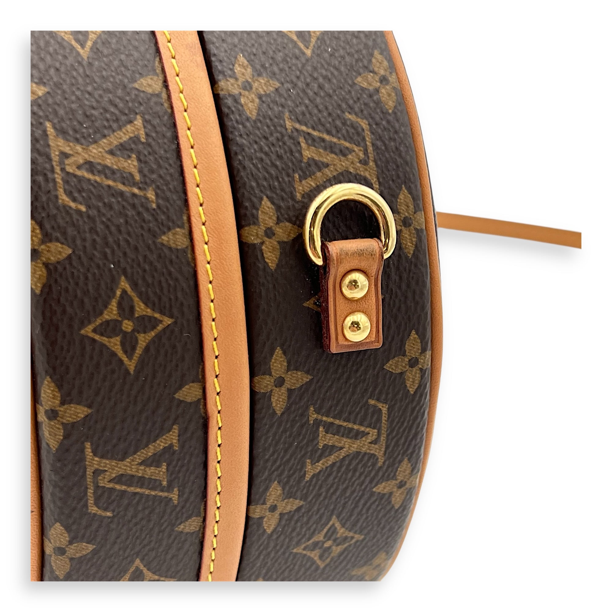 Petite Boite Chapeau Shoulder Bag Brown in Monogram Coated Canvas, Gold hardware