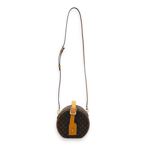 Petite Boite Chapeau Shoulder Bag Brown in Monogram Coated Canvas, Gold hardware